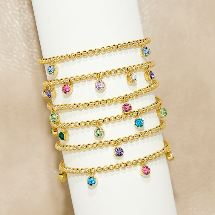 Four Gold Bezel Birthstone Charm Bead Bracelet