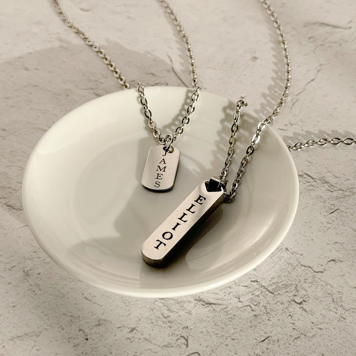 Stainless Steel Engravable Tag Necklace Men's Engravable Name