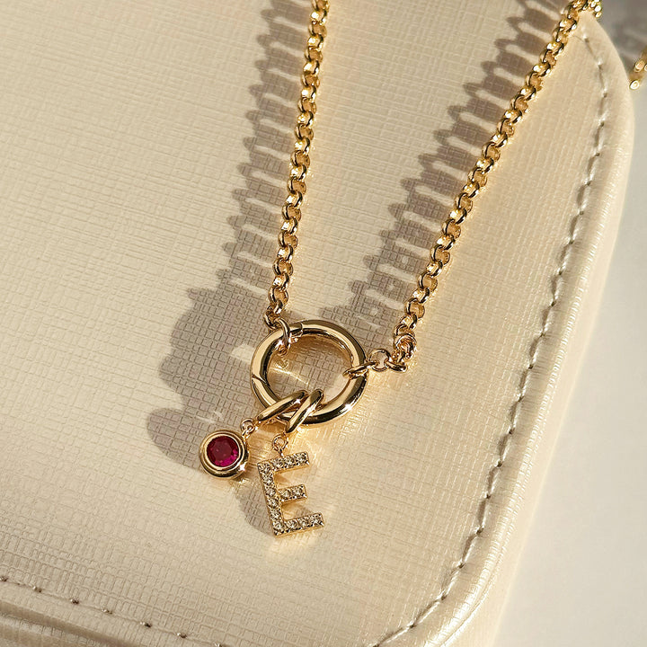 Custom Birthstone and Initial Charm Necklace