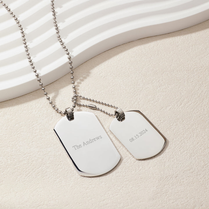 Large and Medium Stainless Steel Double Dog Tag Necklace