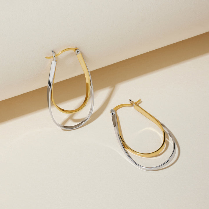 Sterling Silver Two Tone Wavy Hoop Earrings