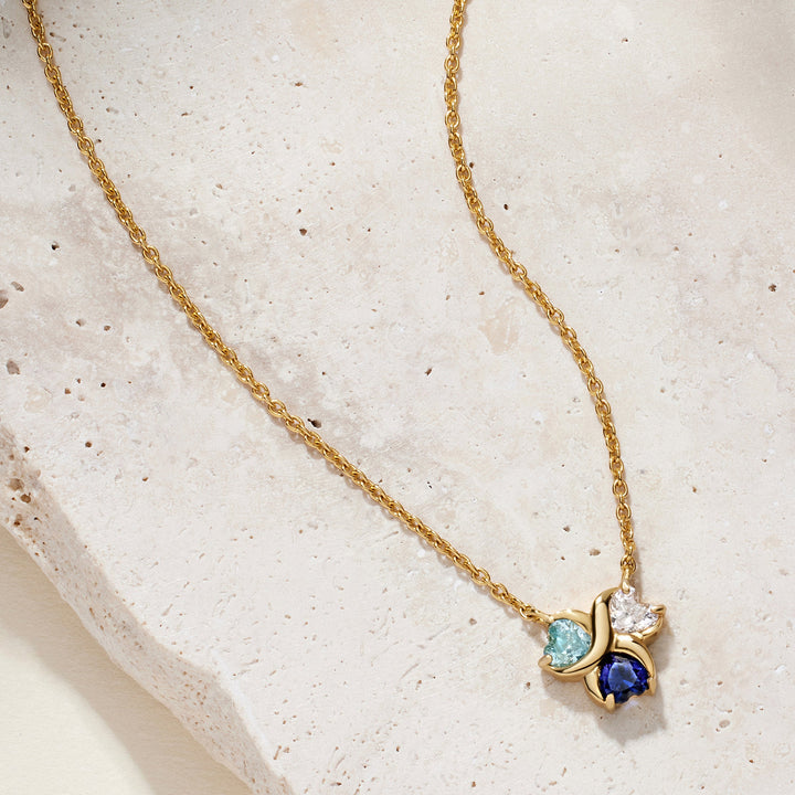 Three Birthstone Heart Love Necklace