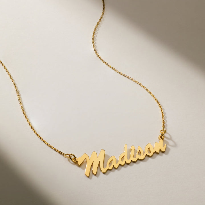 Thin Script Style Gold Nameplate Necklace
