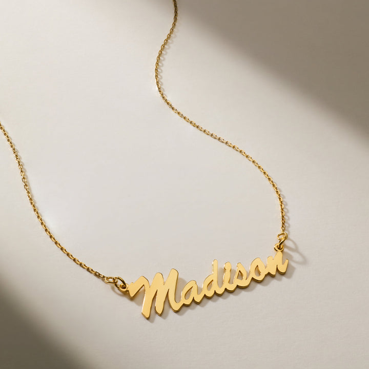 14K Gold Thin Script Nameplate Necklace