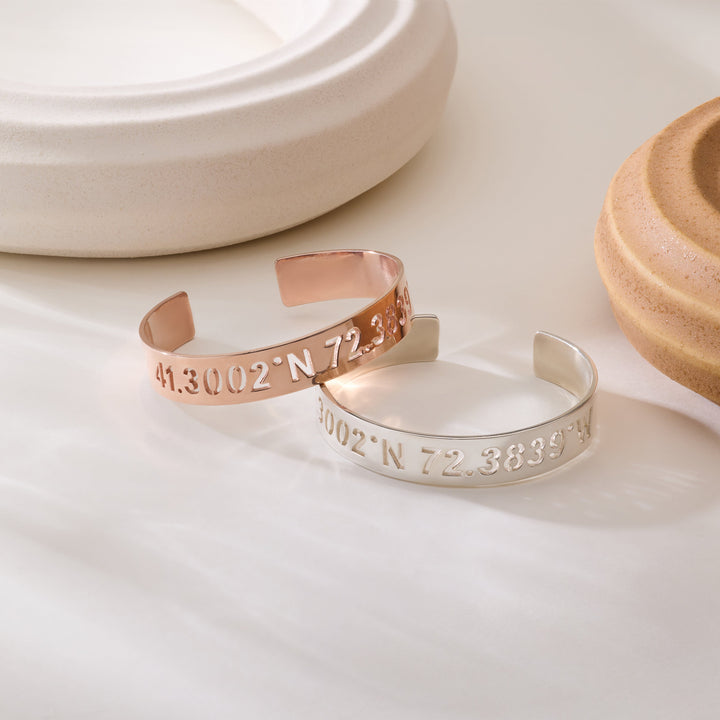 Custom Coordinate Cut Out Cuff Bracelet
