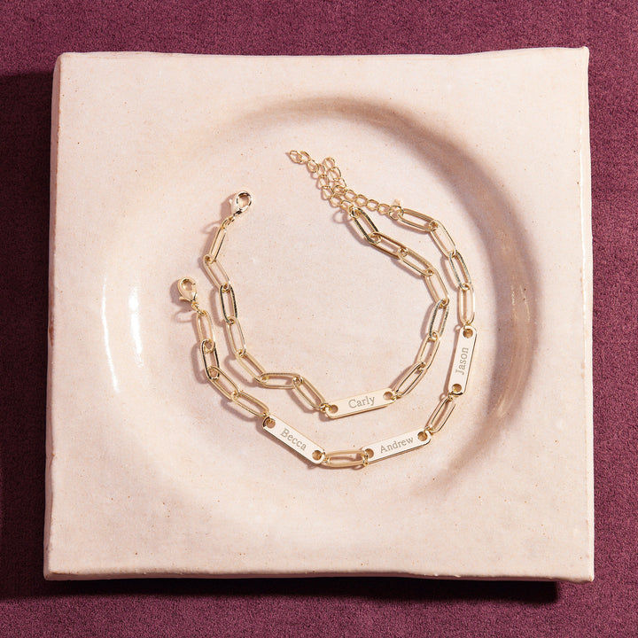 Engravable Paperclip Chain Name Bar Bracelet