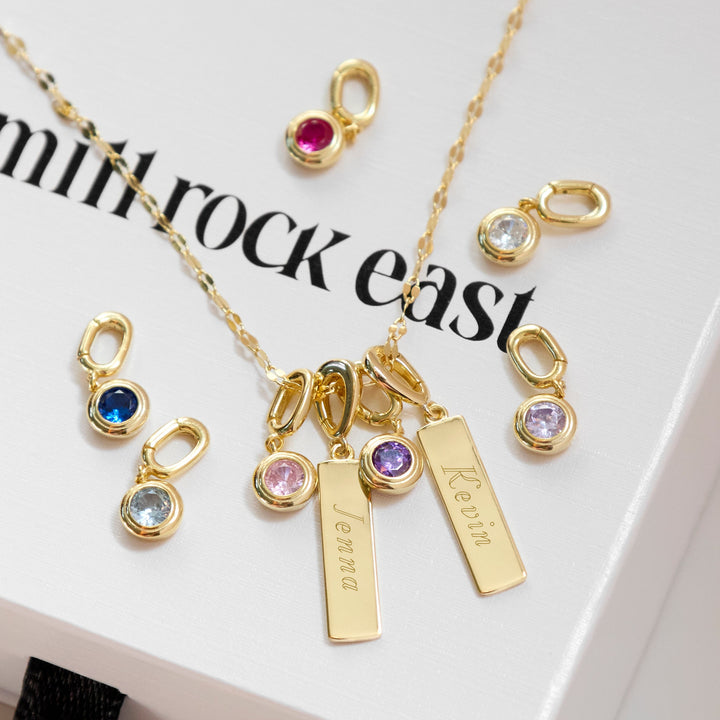 Engravable Birthstone Bar Charm Necklace