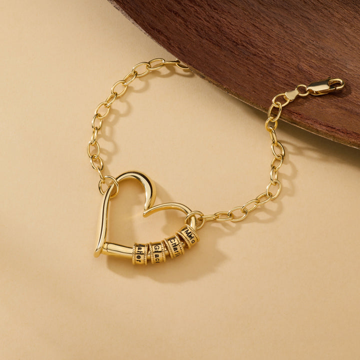 Engravable Name Bead Open Heart Bead Bracelet