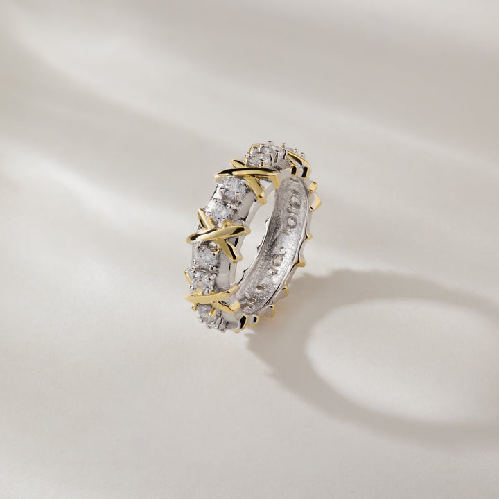 16 Stone Two Tone X Ring