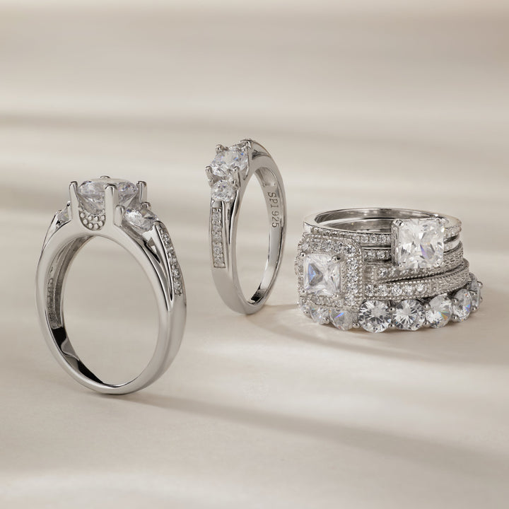 Princess Cut Halo Heirloom CZ Wedding Ring Set
