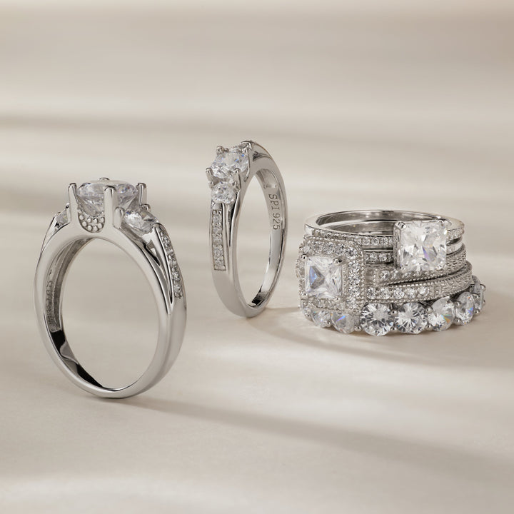 Past Present &amp; Future Wedding CZ Ring Set