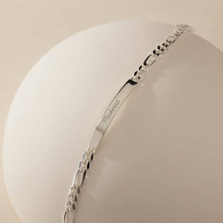 Silver Figaro Link ID Bracelet
