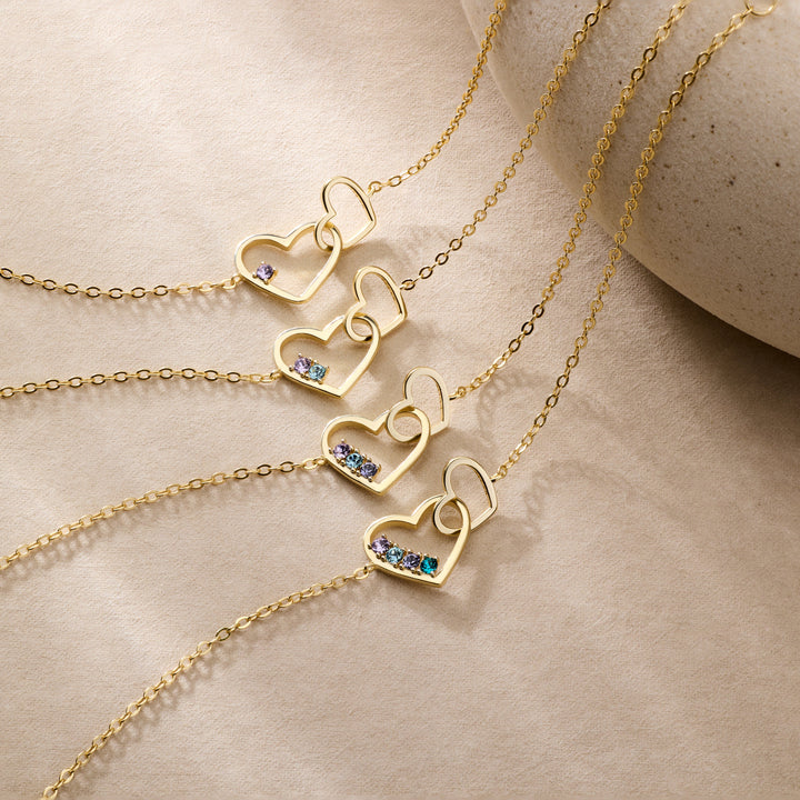 Custom Petite Interlocking Heart Birthstone Necklace
