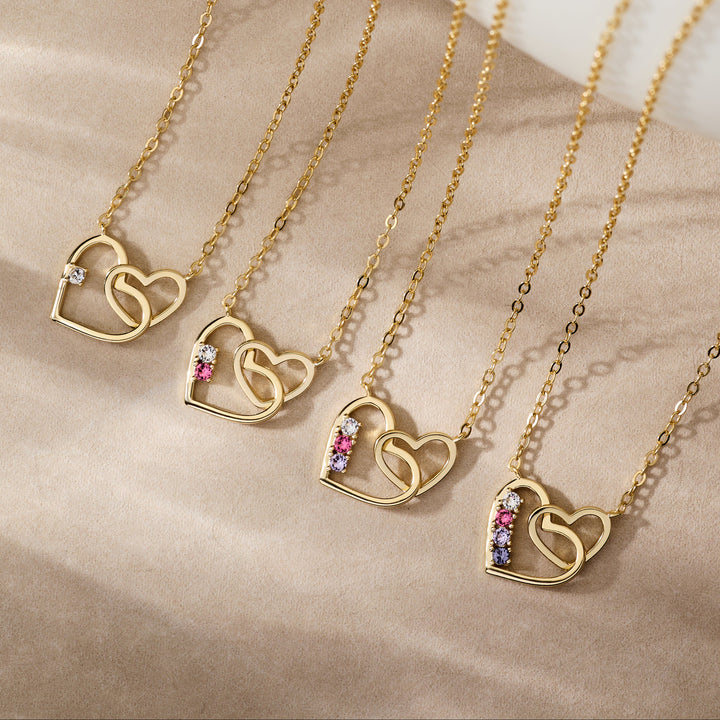 Custom Petite Interlocking Heart Birthstone Necklace