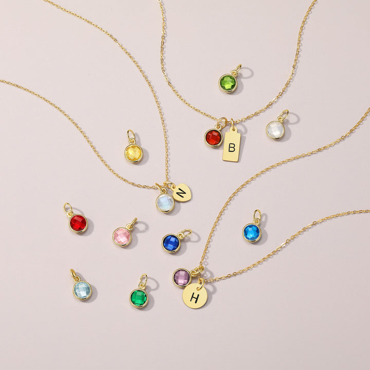 Hand Stamped Gold Heart Mini Initial Birthstone Necklace