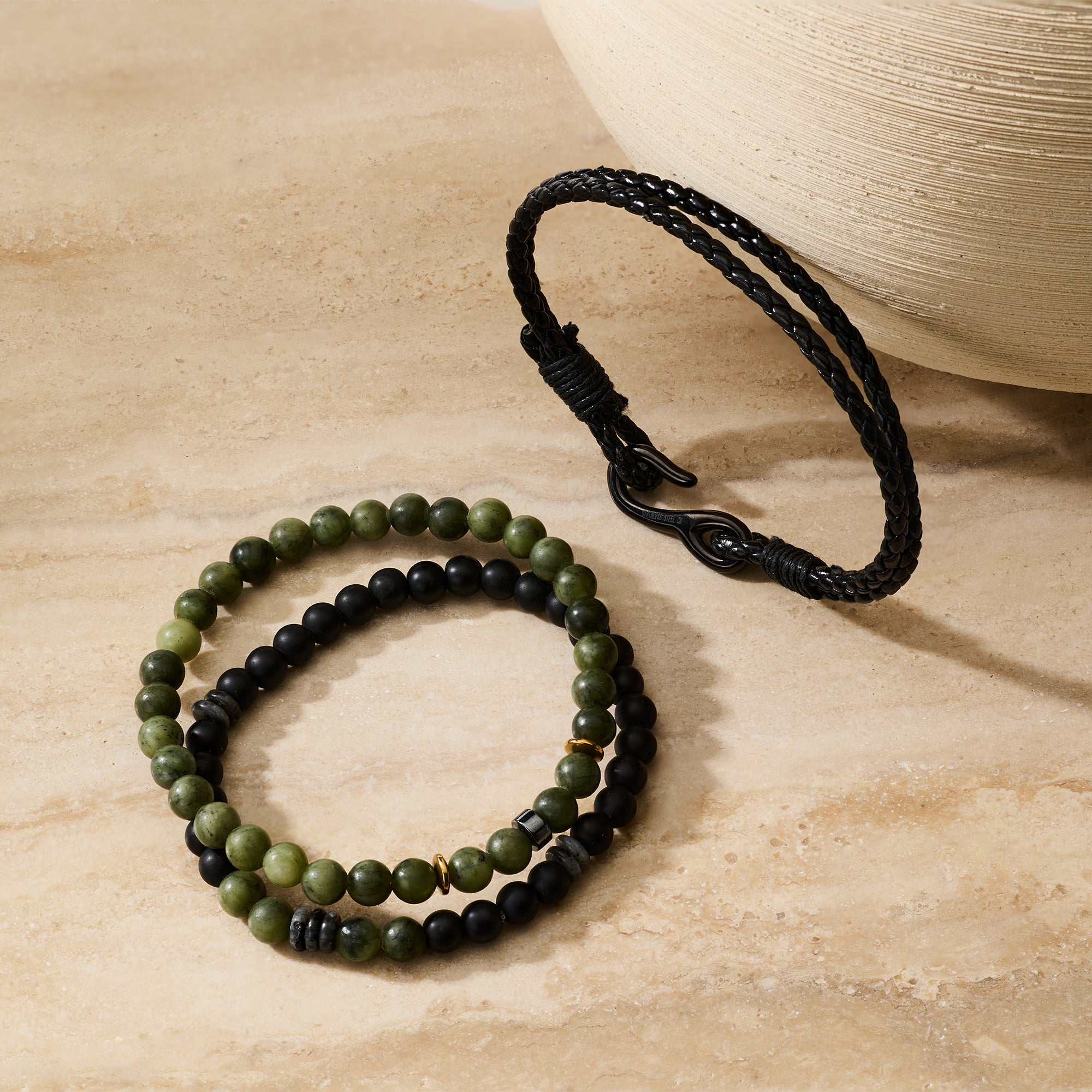 Men's Jade Beaded and Double Hook Bracelet Set – Mill Rock East