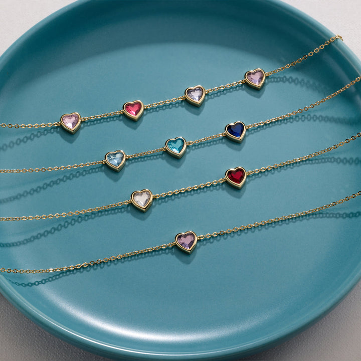 Custom Floating Heart Birthstone Bracelet