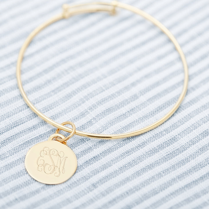 Custom Monogram Round Disc Adjustable Bracelet