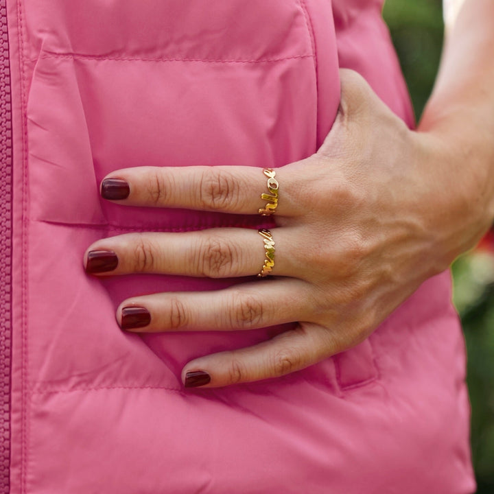 Custom Thin Script Name Ring