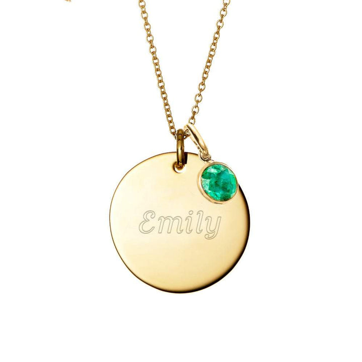 Custom Birthstone Charm Engravable Round Tag Pendant