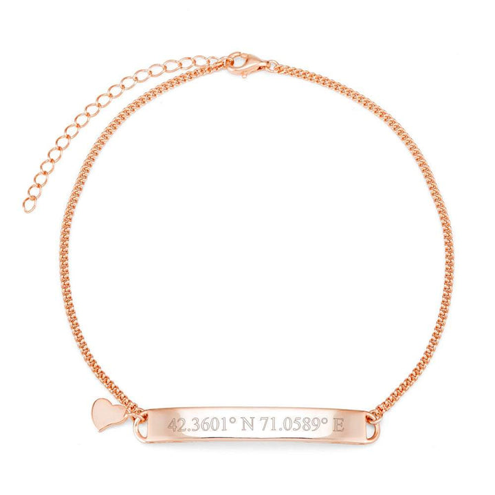 Custom Coordinate Name Bar Anklet with Heart Charm