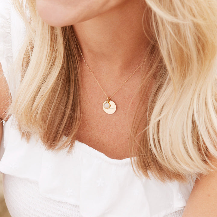 Custom Birthstone Charm Engravable Round Tag Pendant