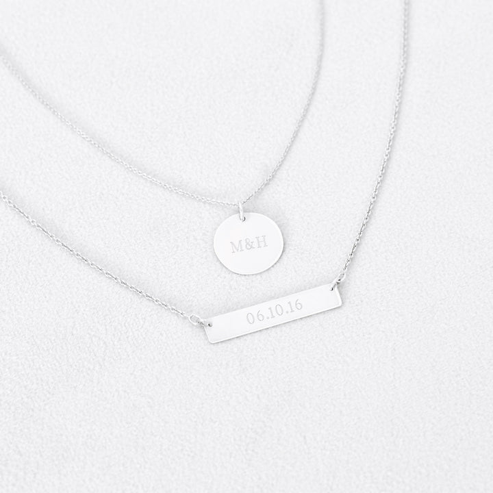 Engravable Bar and Round Tag Layered Pendant Set