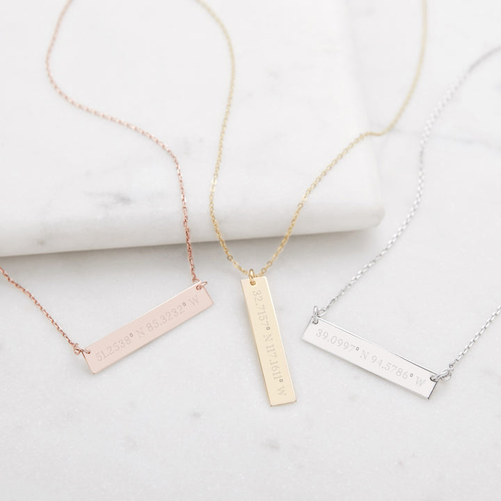 Custom Coordinate Vertical Name Bar Necklace