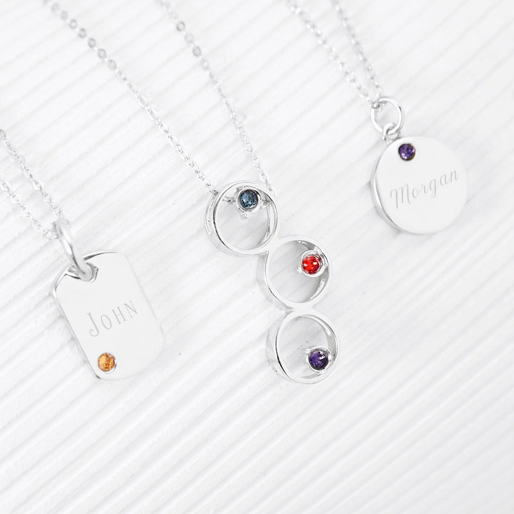 Custom CZ Petite Round Tag Birthstone Pendant