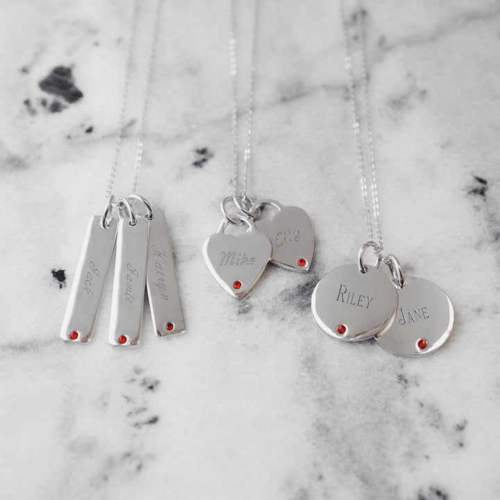 Custom CZ Petite Round Tag Birthstone Pendant