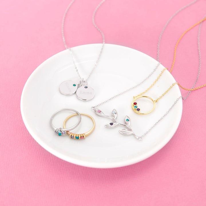 Custom CZ Petite Round Tag Birthstone Pendant