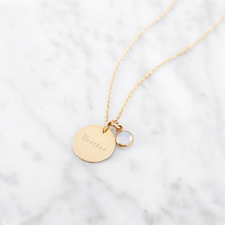 Custom Birthstone Charm Engravable Round Tag Pendant