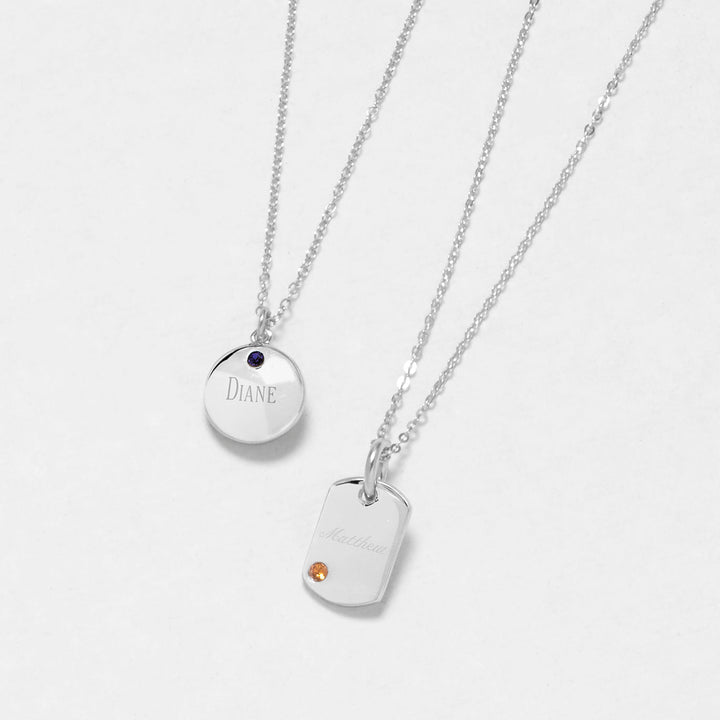 Custom CZ Petite Round Tag Birthstone Pendant