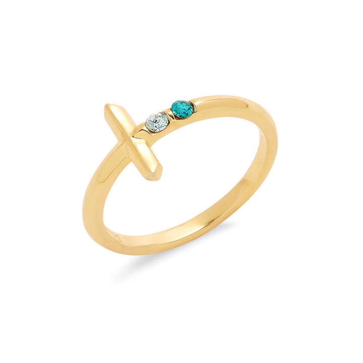 Custom Cross Birthstone Ring
