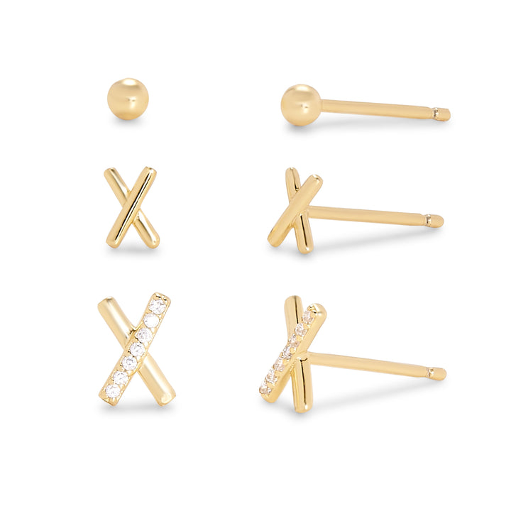 CZ X and Ball Earring Set