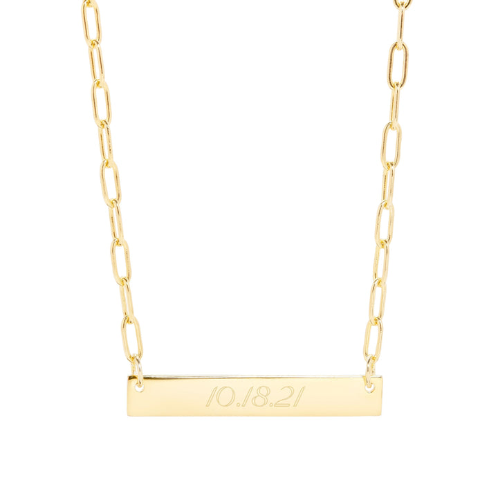 Engravable Paperclip Chain Date Bar Necklace