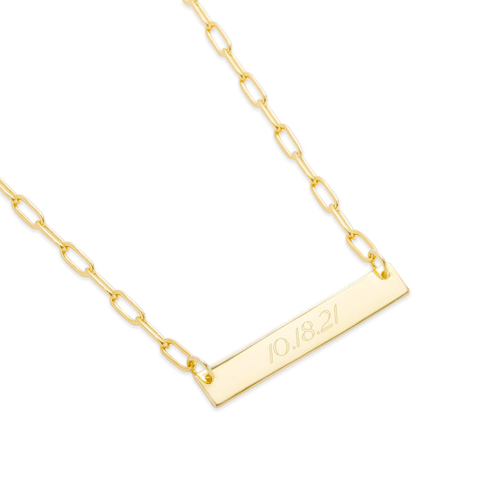 Engravable Paperclip Chain Date Bar Necklace