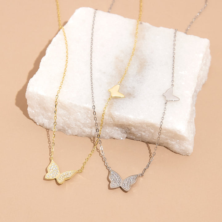 Double CZ Butterfly Necklace