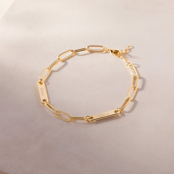 Engravable Paperclip Chain Name Bar Bracelet