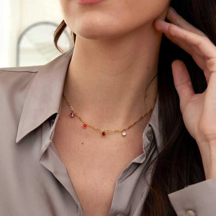 Custom Gold Paperclip Chain Birthstone Charm Necklace