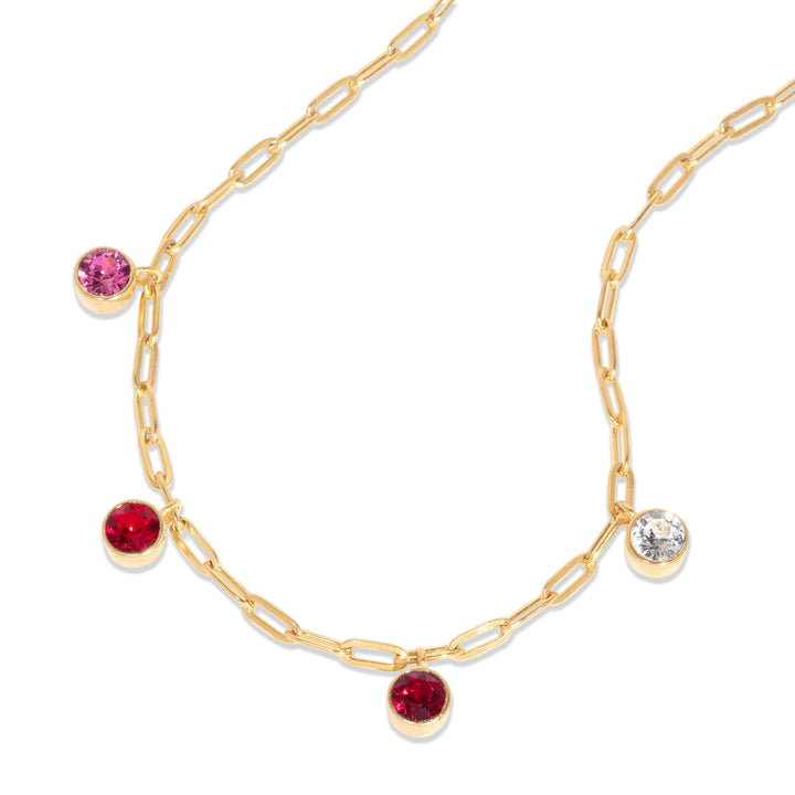 Custom Gold Paperclip Chain Birthstone Charm Necklace