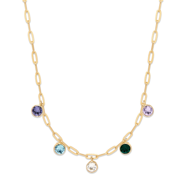 Custom Gold Paperclip Chain Birthstone Charm Necklace