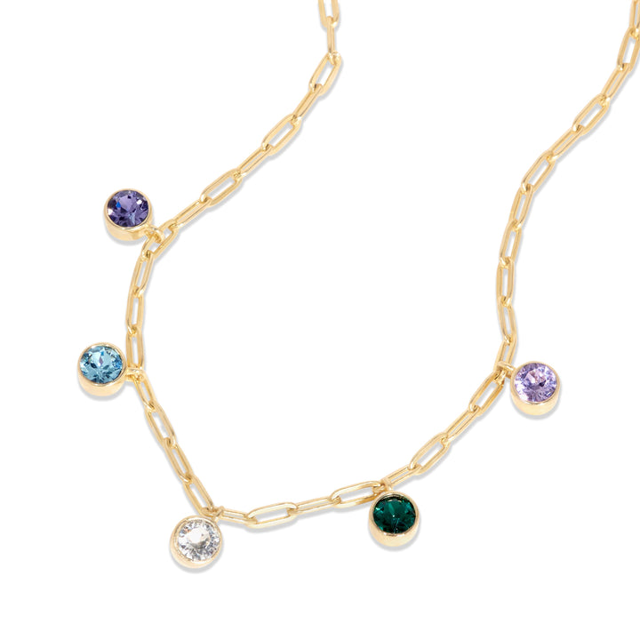 Custom Gold Paperclip Chain Birthstone Charm Necklace