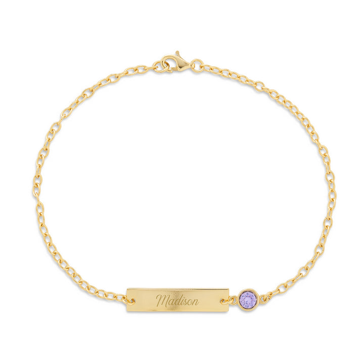 Custom Bezel Set Birthstone Name Bar Bracelet