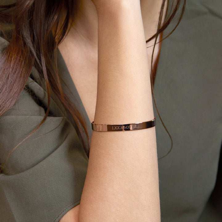 Custom Roman Numeral Date Cuff Bracelet
