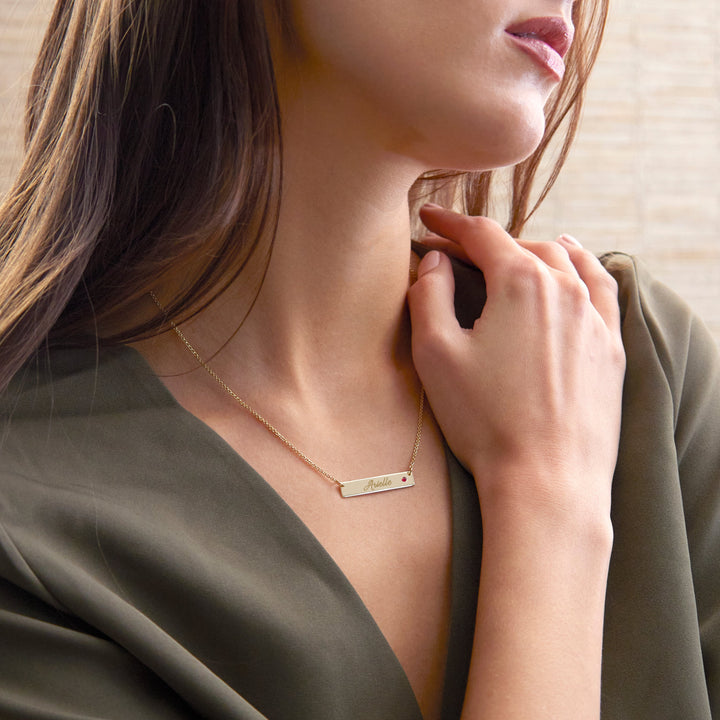 Engravable Birthstone Name Bar Necklace