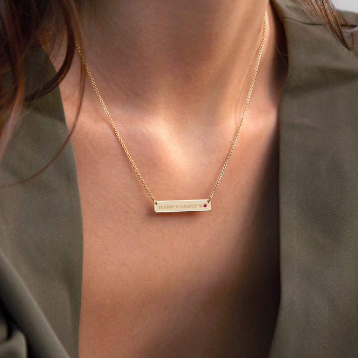 Custom Coordinate Birthstone Bar Necklace