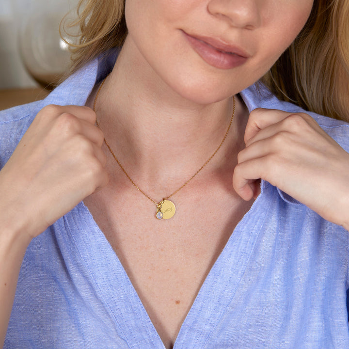 Custom Birthstone Charm Engravable Round Tag Pendant