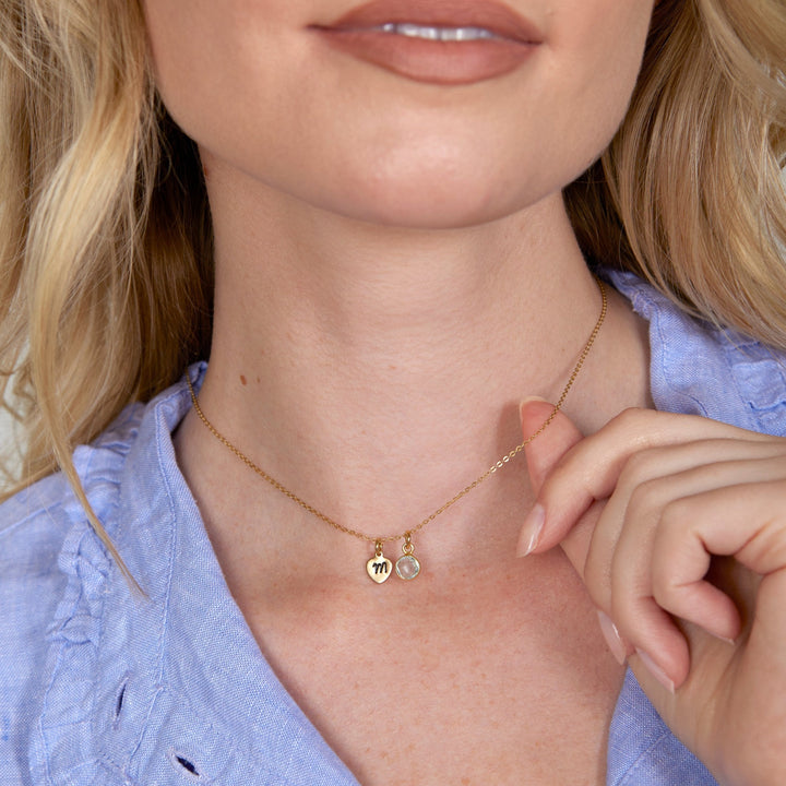 Custom Multi Hand Stamped Mini Heart Initial Birthstone Necklace