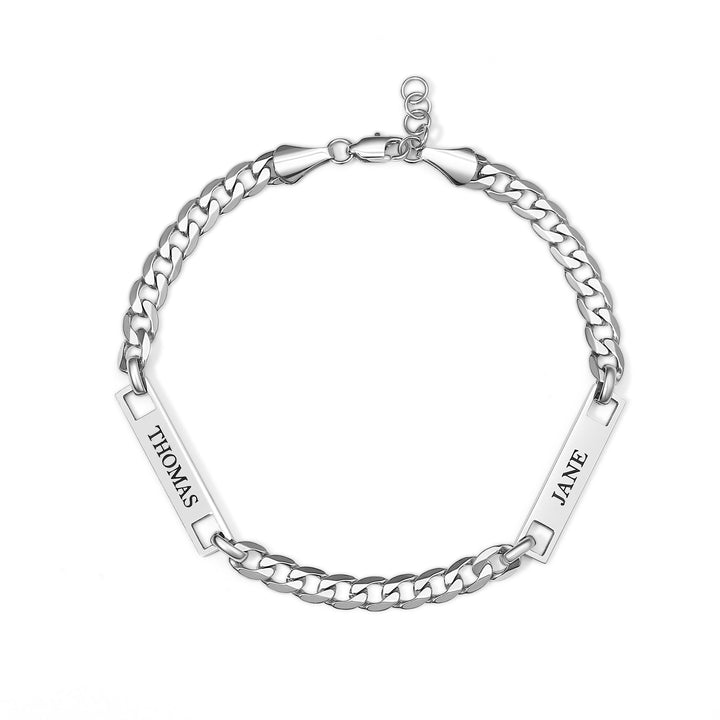 Engravable Stainless Steel Figaro Chain Name Bar Bracelet